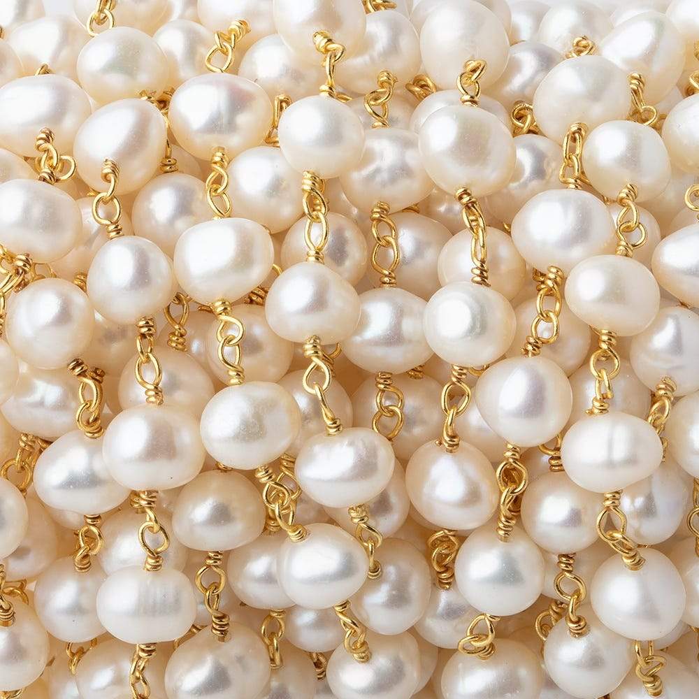 7x5mm Off White Side Drilled Oval Pearl Vermeil Chain by the foot 28 pieces (ONLINE ORDER ONLY)