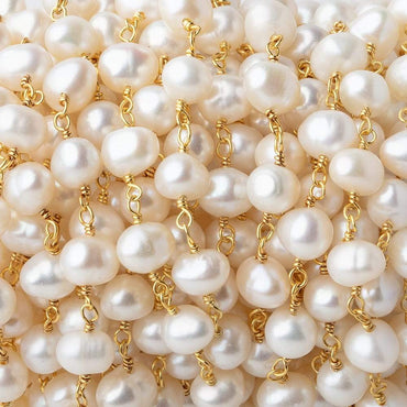 7x5mm Off White Side Drilled Oval Pearl Vermeil Chain by the foot 28 pieces (ONLINE ORDER ONLY)