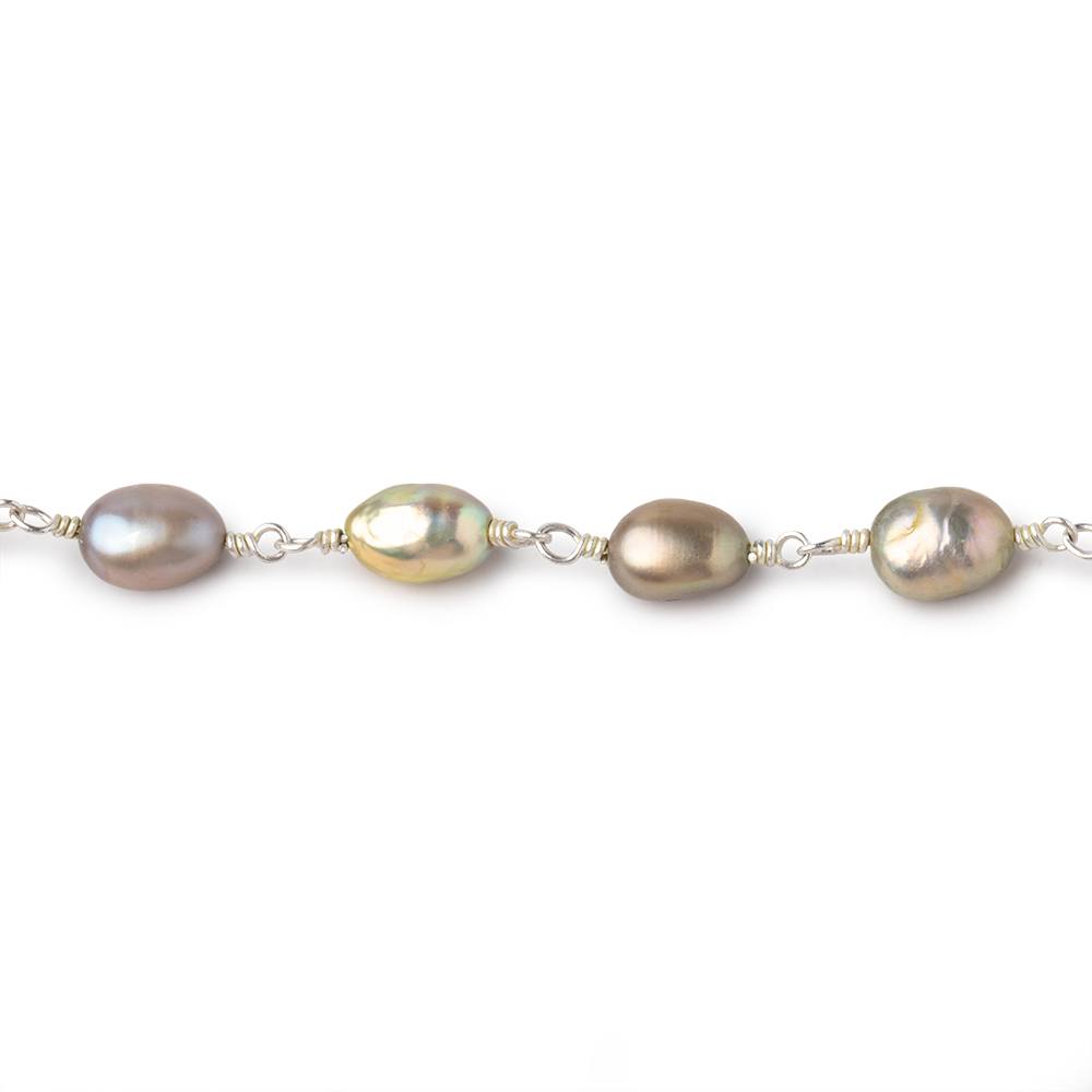 7x5mm Sage Straight Drill Baroque Pearls on Silver Plated Chain (ONLINE ORDER ONLY)
