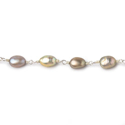7x5mm Sage Straight Drill Baroque Pearls on Silver Plated Chain (ONLINE ORDER ONLY)