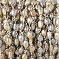 7x5mm Sage Straight Drill Baroque Pearls on Silver Plated Chain (ONLINE ORDER ONLY)