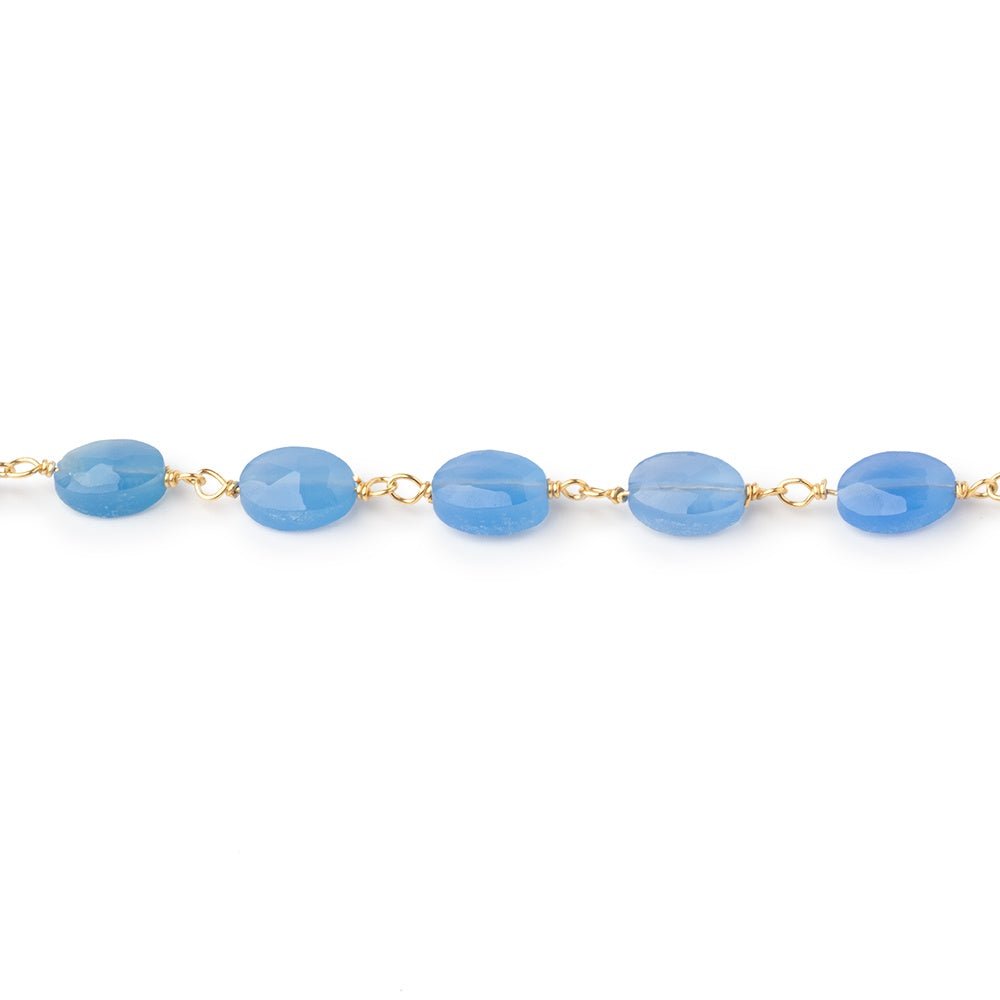 7x5mm Santorini Blue Chalcedony Faceted Oval on Gold Plated Chain (ONLINE ORDER ONLY)