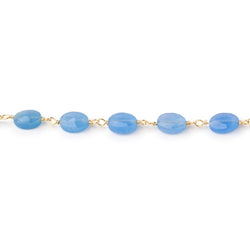 7x5mm Santorini Blue Chalcedony Faceted Oval on Gold Plated Chain (ONLINE ORDER ONLY)