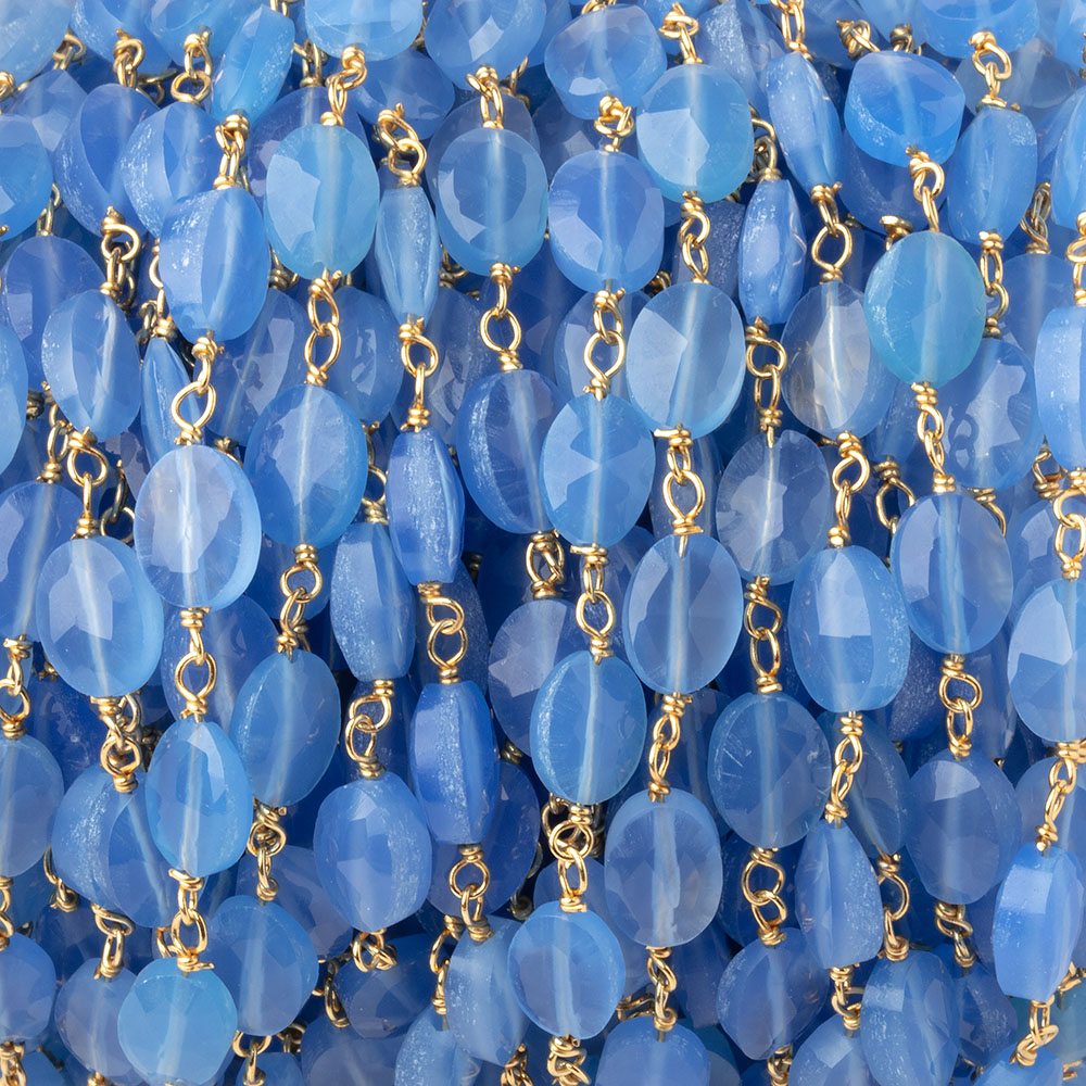 7x5mm Santorini Blue Chalcedony Faceted Oval on Gold Plated Chain (ONLINE ORDER ONLY)