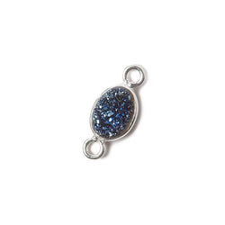 7x5mm Silver .925 Bezel Mystic Aegean Blue Drusy Oval Connector 1 piece (ONLINE ORDER ONLY)