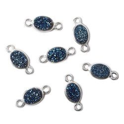7x5mm Silver .925 Bezel Mystic Aegean Blue Drusy Oval Connector 1 piece (ONLINE ORDER ONLY)