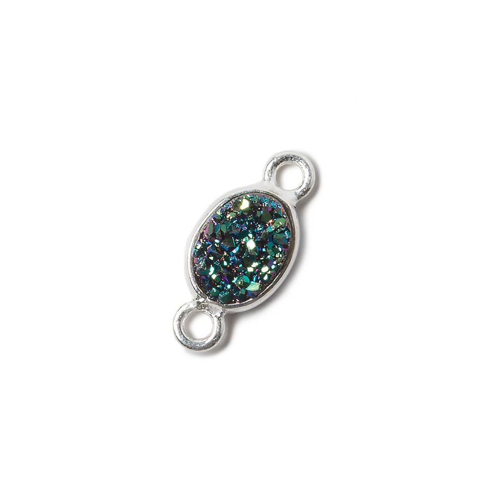 7x5mm Silver .925 Bezel Mystic Mermaid Green Drusy Oval Connector Set of 4 Pieces (ONLINE ORDER ONLY)