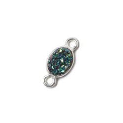 7x5mm Silver .925 Bezel Mystic Mermaid Green Drusy Oval Connector Set of 4 Pieces (ONLINE ORDER ONLY)