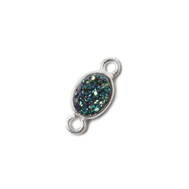 7x5mm Silver .925 Bezel Mystic Mermaid Green Drusy Oval Connector Set of 4 Pieces (ONLINE ORDER ONLY)