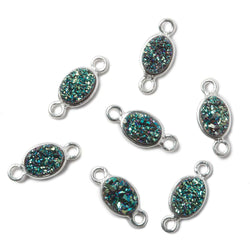 7x5mm Silver .925 Bezel Mystic Mermaid Green Drusy Oval Connector Set of 4 Pieces (ONLINE ORDER ONLY)