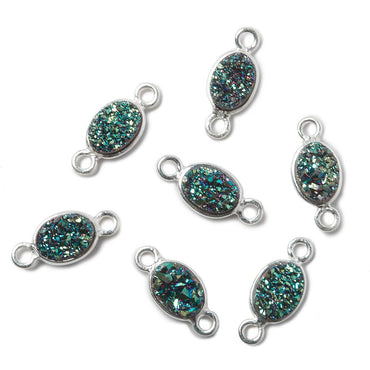 7x5mm Silver .925 Bezel Mystic Mermaid Green Drusy Oval Connector Set of 4 Pieces (ONLINE ORDER ONLY)