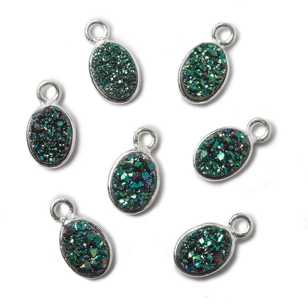 7x5mm Silver .925 Bezel Mystic Mermaid Green Drusy Oval Pendant Set of 4 Pieces (ONLINE ORDER ONLY)