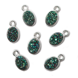 7x5mm Silver .925 Bezel Mystic Mermaid Green Drusy Oval Pendant Set of 4 Pieces (ONLINE ORDER ONLY)