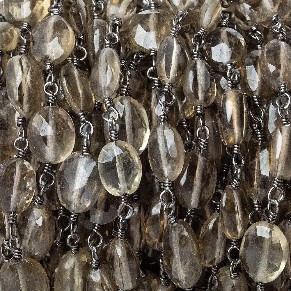 7x5mm Smoky Quartz faceted oval Black Gold Chain by the foot 23 beads (ONLINE ORDER ONLY)