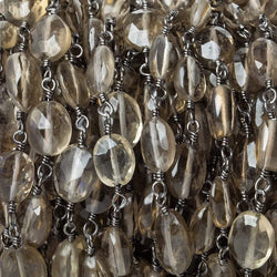 7x5mm Smoky Quartz faceted oval Black Gold Chain by the foot 23 beads (ONLINE ORDER ONLY)