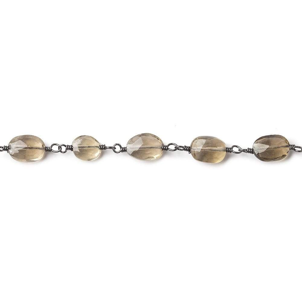 7x5mm Smoky Quartz faceted oval Black Gold Chain by the foot 23 beads (ONLINE ORDER ONLY)