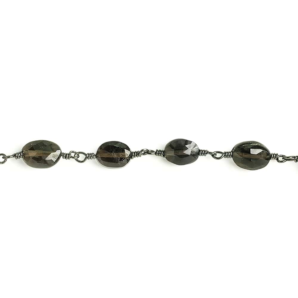 7x5mm Smoky Quartz faceted oval Black Gold Chain by the foot 23 pieces (ONLINE ORDER ONLY)