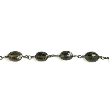 7x5mm Smoky Quartz faceted oval Black Gold Chain by the foot 23 pieces (ONLINE ORDER ONLY)