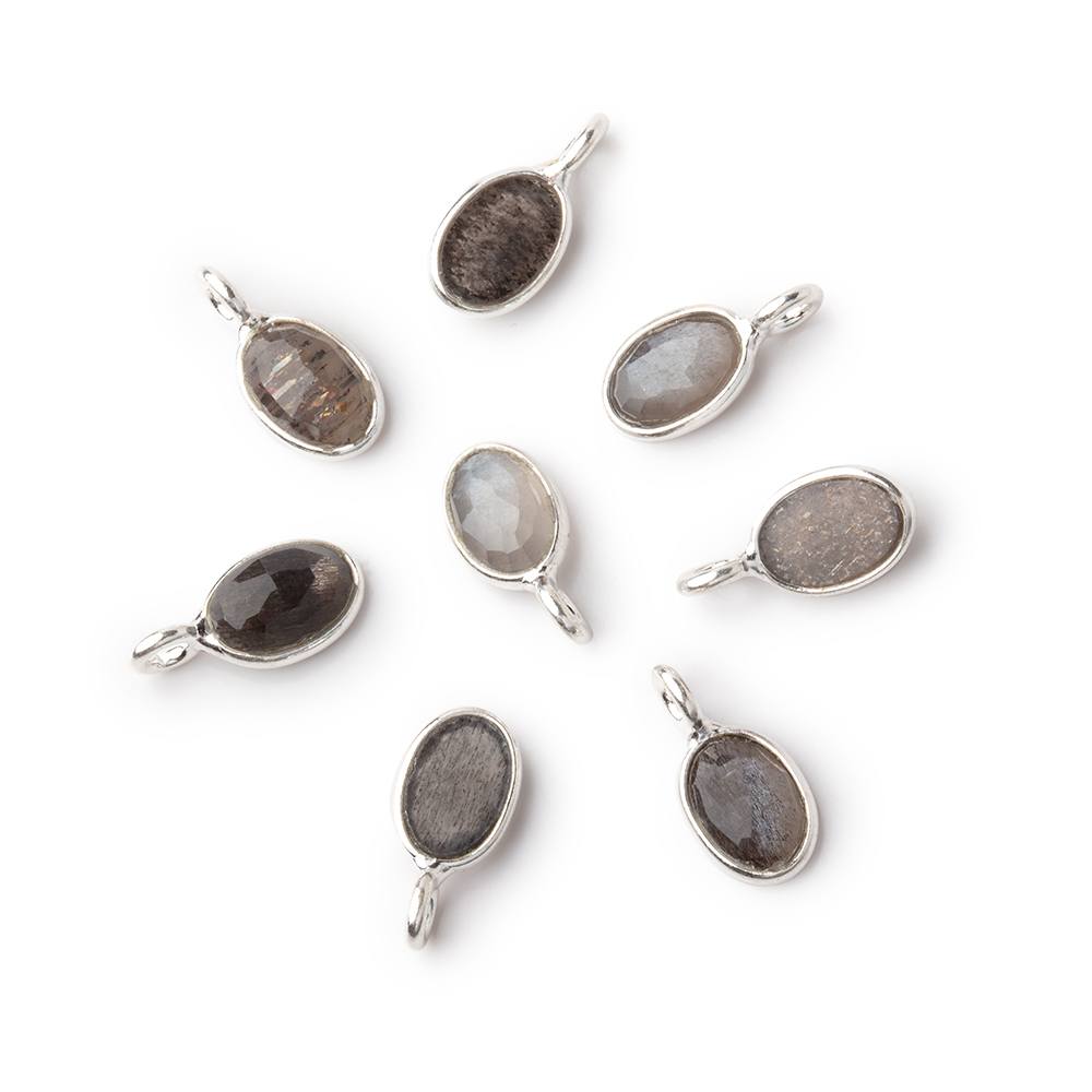 7x5mm Sterling Silver Bezel Black Sunstone Rose Cut Oval Pendant 1 piece (ONLINE ORDER ONLY)