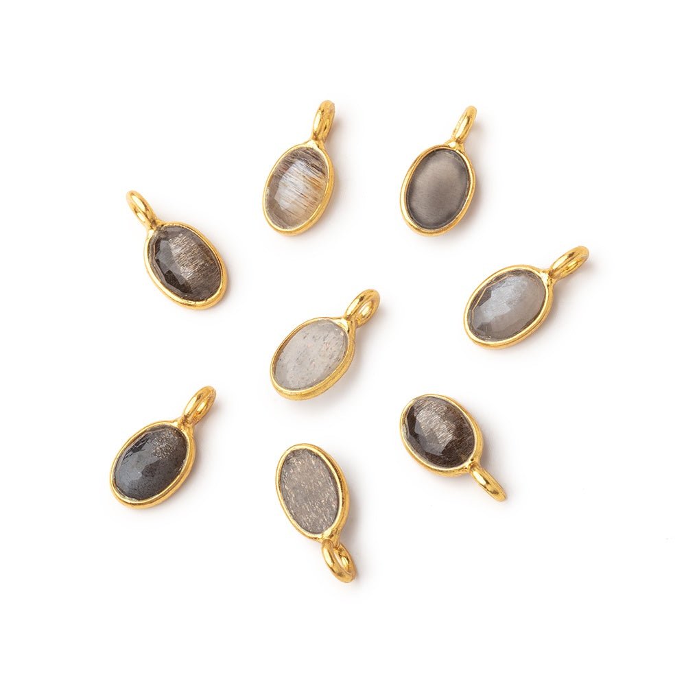 7x5mm Vermeil Bezel Black Sunstone Rose Cut Oval Pendant 1 piece (ONLINE ORDER ONLY)