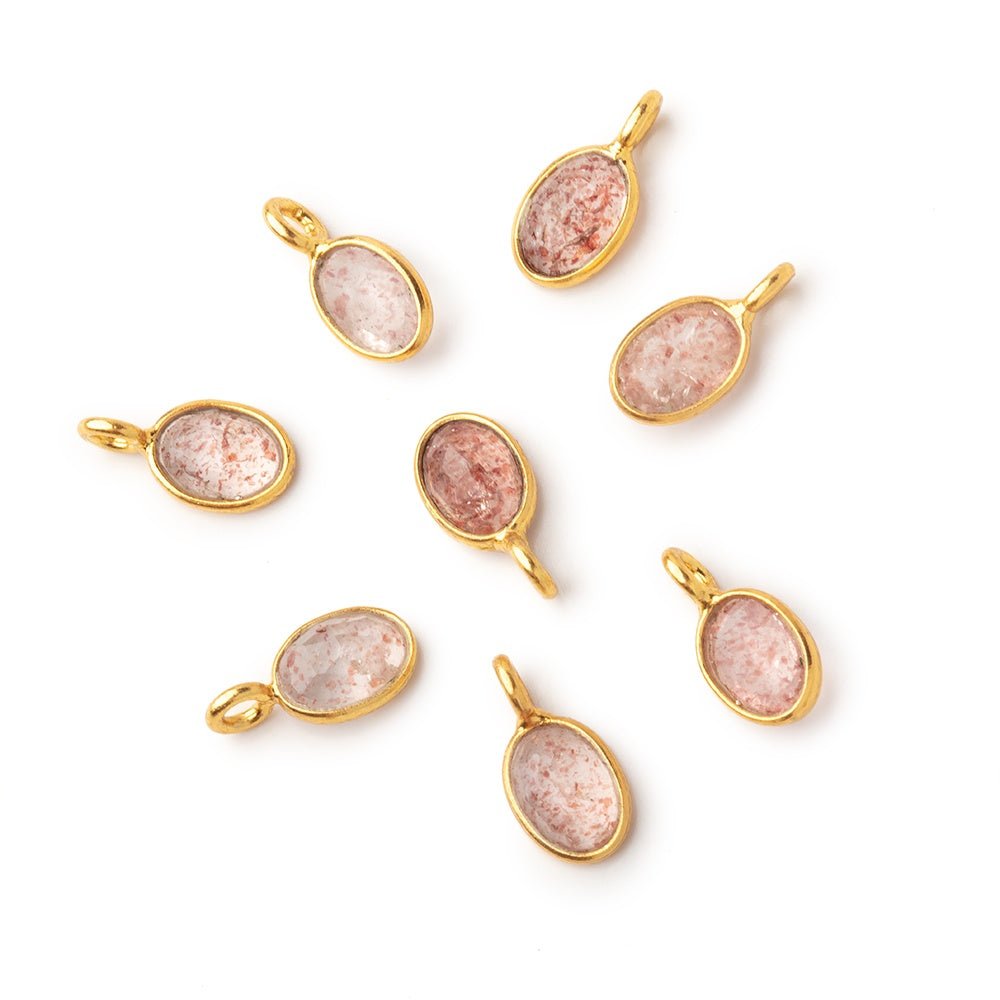 7x5mm Vermeil Bezel Strawberry Quartz Rose Cut Oval Pendant 1 piece (ONLINE ORDER ONLY)
