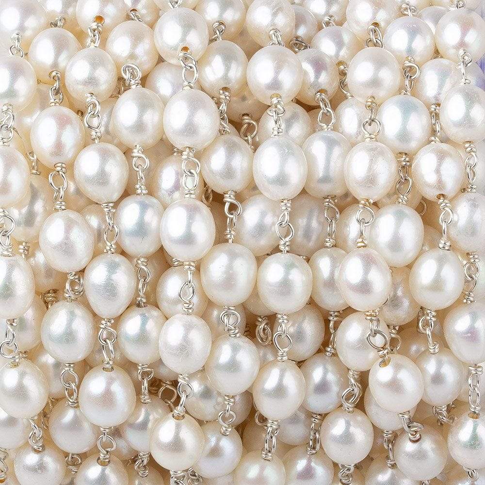 7x5mm White Oval Pearl .925 Sterling Silver Chain by the foot 22 pcs (ONLINE ORDER ONLY)