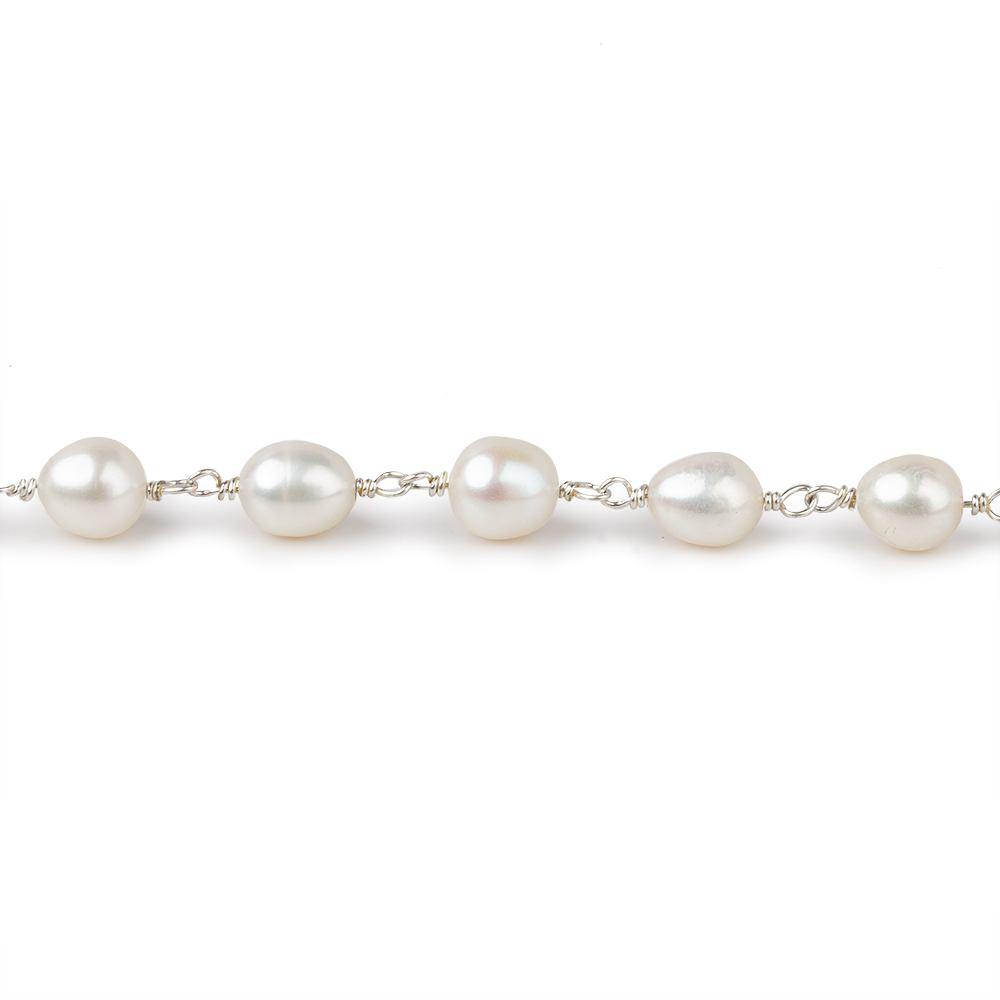 7x5mm White Oval Pearl .925 Sterling Silver Chain by the foot 22 pcs (ONLINE ORDER ONLY)