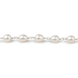 7x5mm White Oval Pearl .925 Sterling Silver Chain by the foot 22 pcs (ONLINE ORDER ONLY)