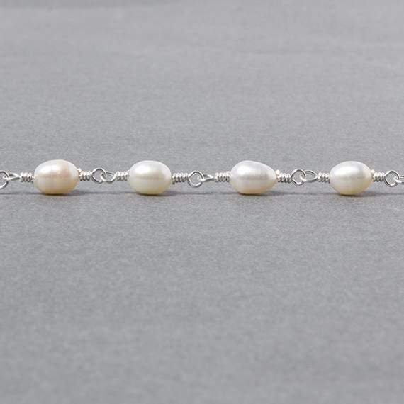 7x5mm White Oval Pearl .925 Sterling Silver Chain by the foot 22 pcs (ONLINE ORDER ONLY)
