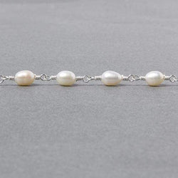 7x5mm White Oval Pearl .925 Sterling Silver Chain by the foot 22 pcs (ONLINE ORDER ONLY)
