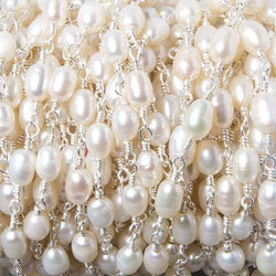 7x5mm White Oval Pearl .925 Sterling Silver Chain by the foot 22 pcs (ONLINE ORDER ONLY)