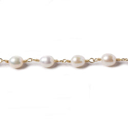7x5mm White Oval Pearl Vermeil Chain by the foot 22 pcs (ONLINE ORDER ONLY)