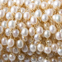 7x5mm White Oval Pearl Vermeil Chain by the foot 22 pcs (ONLINE ORDER ONLY)