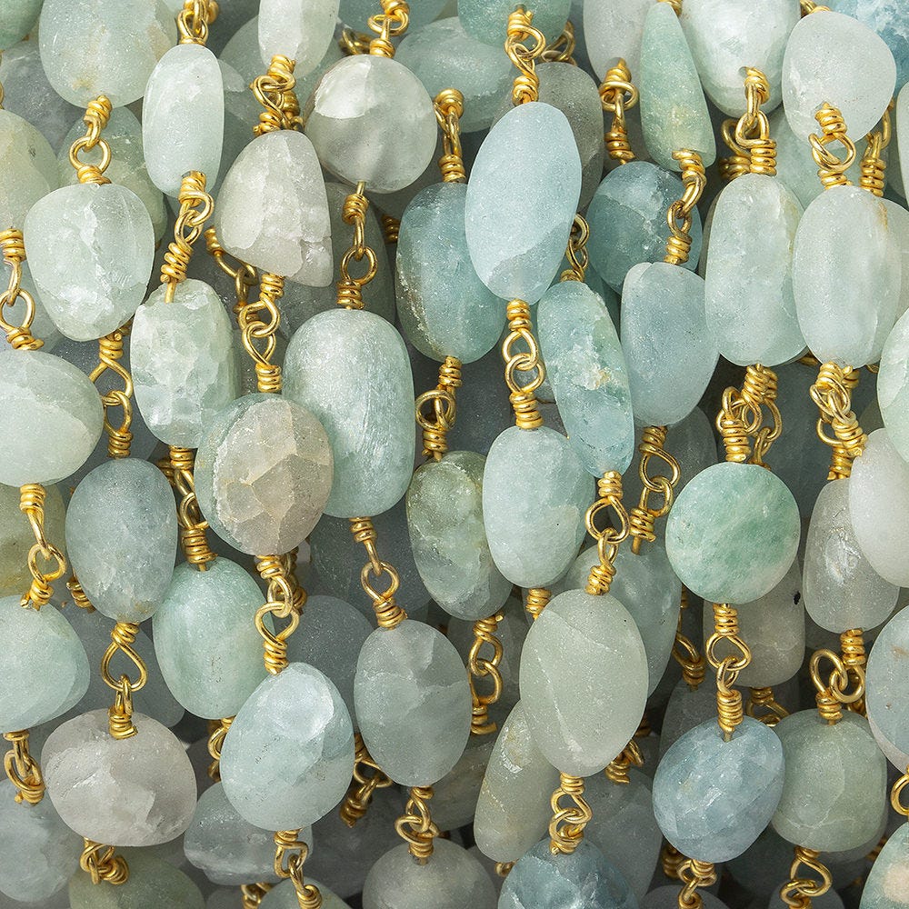 7x6-10x8mm Frosted Aquamarine plain nugget Gold plated Chain by the foot (ONLINE ORDER ONLY)
