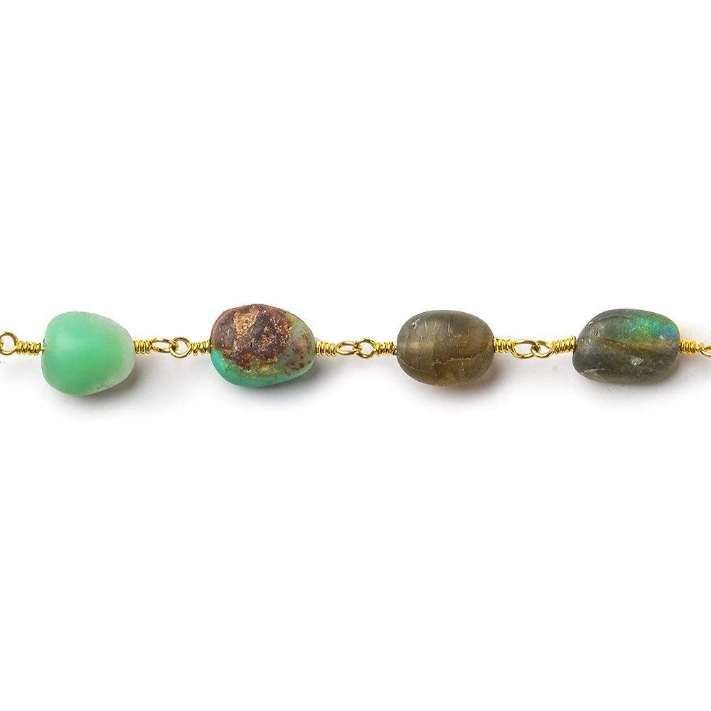 7x6-11x7mm Matte Multi Gemstone plain nugget Gold plated Chain by the foot 20 beads per (ONLINE ORDER ONLY)