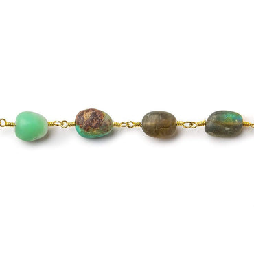 7x6-11x7mm Matte Multi Gemstone plain nugget Gold plated Chain by the foot 20 beads per (ONLINE ORDER ONLY)