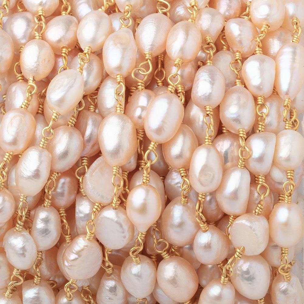 7x6-8x6mm Peach Baroque Pearls on Gold Plated Chain (ONLINE ORDER ONLY)