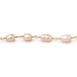 7x6-8x6mm Peach Baroque Pearls on Gold Plated Chain (ONLINE ORDER ONLY)