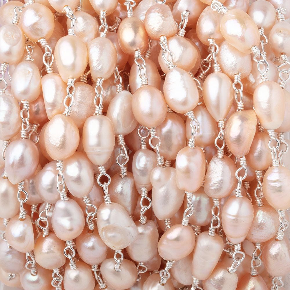 7x6-8x6mm Peach Baroque Pearls on Silver Plated Chain (ONLINE ORDER ONLY)