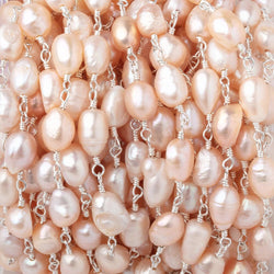 7x6-8x6mm Peach Baroque Pearls on Silver Plated Chain (ONLINE ORDER ONLY)