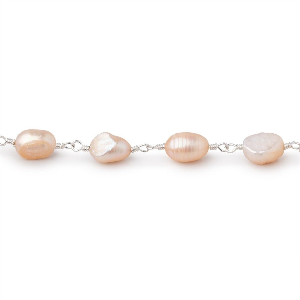 7x6-8x6mm Peach Baroque Pearls on Silver Plated Chain (ONLINE ORDER ONLY)