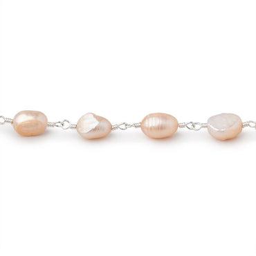 7x6-8x6mm Peach Baroque Pearls on Silver Plated Chain (ONLINE ORDER ONLY)