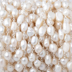 7x6-8x6mm White Baroque Pearls on Silver Plated Chain (ONLINE ORDER ONLY)