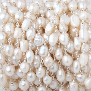 7x6-8x6mm White Baroque Pearls on Silver Plated Chain (ONLINE ORDER ONLY)