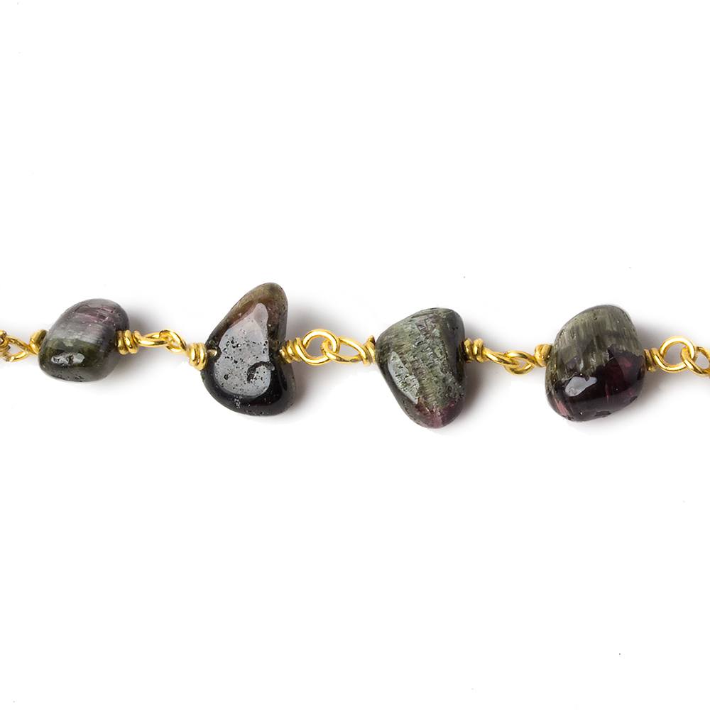 7x6-9x6mm Cat's Eye Tourmaline plain nugget Vermeil Chain by the foot 27 beads (ONLINE ORDER ONLY)