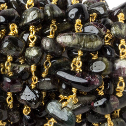 7x6-9x6mm Cat's Eye Tourmaline plain nugget Vermeil Chain by the foot 27 beads (ONLINE ORDER ONLY)