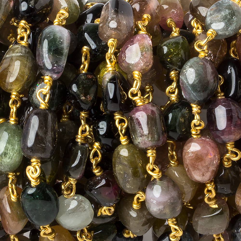 7x6-9x6mm Multi Color Tourmaline plain nugget Vermeil Chain (ONLINE ORDER ONLY)