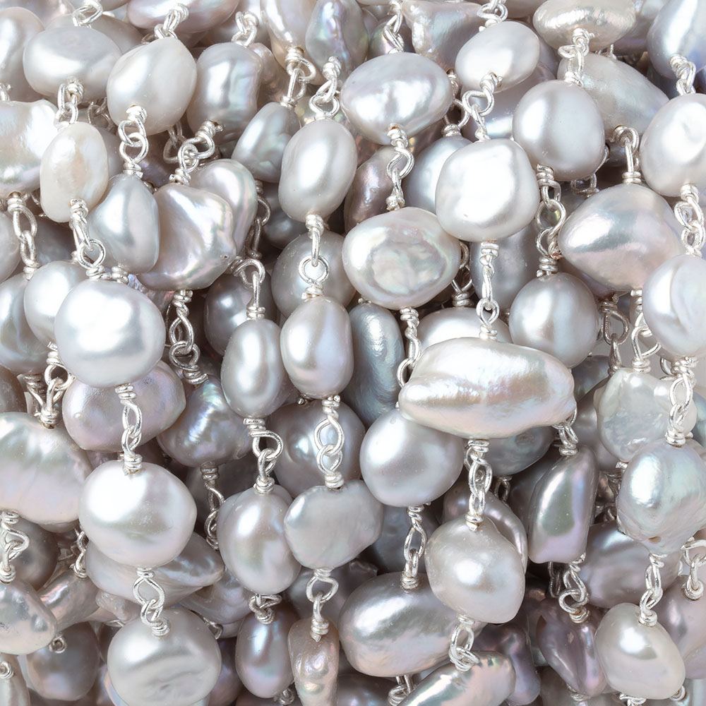 7x6-9x8mm Silver Keshi Pearls on .925 Silver Chain (ONLINE ORDER ONLY)
