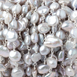 7x6-9x8mm Silver Keshi Pearls on .925 Silver Chain (ONLINE ORDER ONLY)