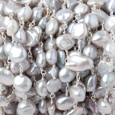7x6-9x8mm Silver Keshi Pearls on .925 Silver Chain (ONLINE ORDER ONLY)